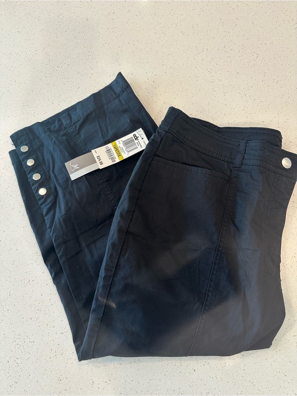 NWT Black Capri Pants with Snap Cuff Detail -JM Collection